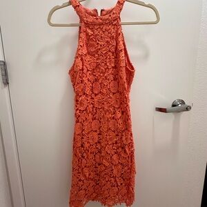 Lulu's Vibrant Orange Lace Mini Dress